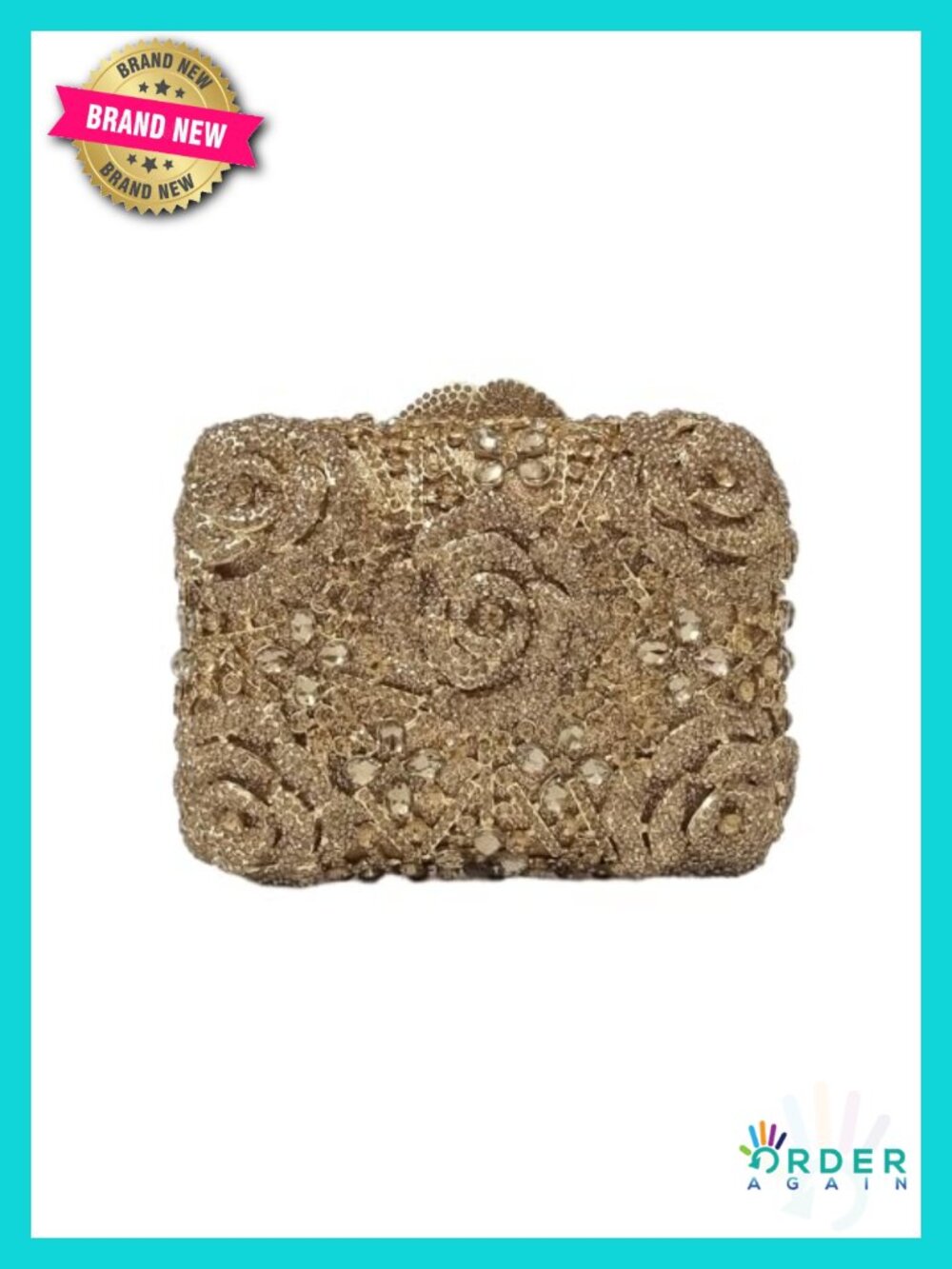 Crystal Rhinestone Rose Flowers Evening Clutch Wedding Bridal Formal Handbag